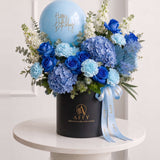 Birthday Blooms Azure Élan blue birthday hat box – alternate view